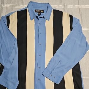 Nat Nast Blue and Black Striped Casual Shirt